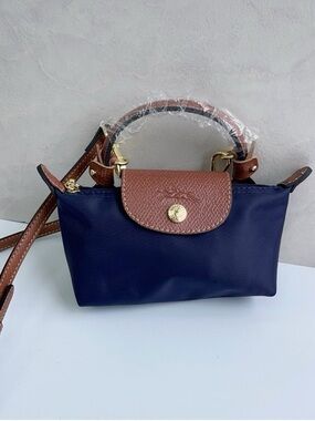 Longchamp Navy Mini Bag with Brown Leather Trim